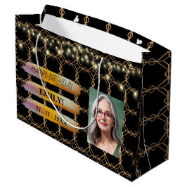Grand Sac Cadeau Joyeuse photo d'anniversaire Elegant Black Rose Pa