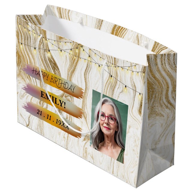 Grand Sac Cadeau Joyeuse photo d'anniversaire Elegant Black white P (Dos Angle)