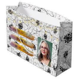 Grand Sac Cadeau Joyeuse photo d'anniversaire Elegant Black white P