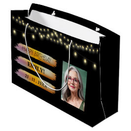 Grand Sac Cadeau Joyeuse photo d'anniversaire Elegant Black white P