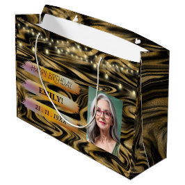 Grand Sac Cadeau Joyeuse photo d'anniversaire Elegant Black white P