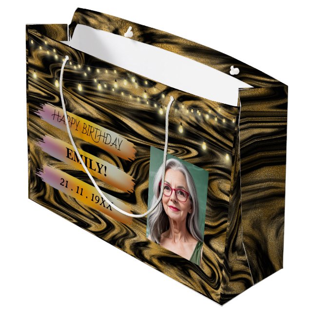 Grand Sac Cadeau Joyeuse photo d'anniversaire Elegant Black white P (Dos Angle)