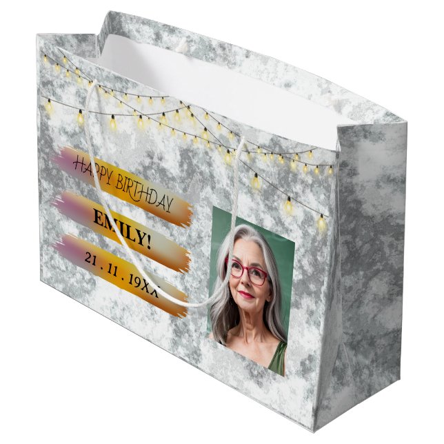 Grand Sac Cadeau Joyeuse photo d'anniversaire Elegant Black white P (Dos Angle)