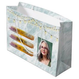 Grand Sac Cadeau Joyeuse photo d'anniversaire Elegant Black white P