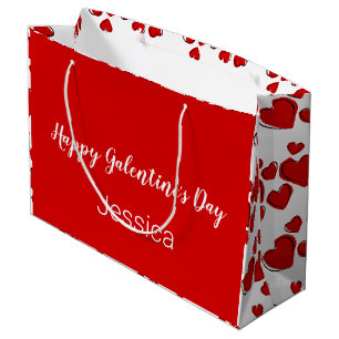 Grand Sac Cadeau Joyeuse Saint-Valentin entre copines en Blanc et R