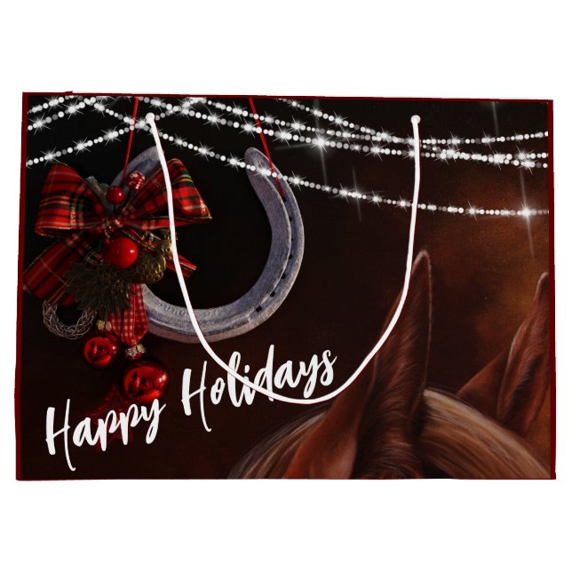 Grand Sac Cadeau Joyeuses fêtes Cheval et fer à cheval Noël (Dos)