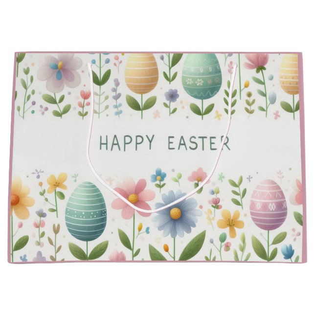Grand Sac Cadeau Joyeuses fleurs de Pâques (Devant)