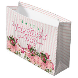 Grand Sac Cadeau Joyeuses Valentines aux fleurs