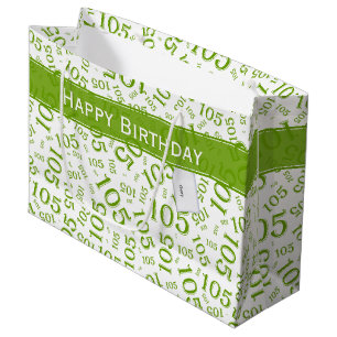 Grand Sac Cadeau Joyeux 105e anniversaire Vert/Blanc Motif numériqu