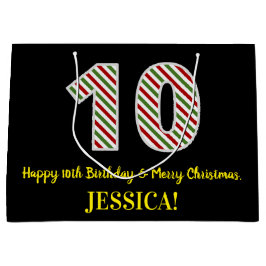 Grand Sac Cadeau Joyeux 10e anniversaire & Joyeux Noël, Nom personn