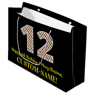 Grand Sac Cadeau Joyeux 12e anniversaire & Joyeux Noël, Nom personn