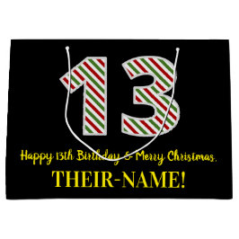 Grand Sac Cadeau Joyeux 13e anniversaire & Joyeux Noël, Nom personn