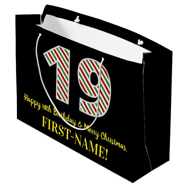 Grand Sac Cadeau Joyeux 19e anniversaire & Joyeux Noël, Nom personn (Dos Angle)