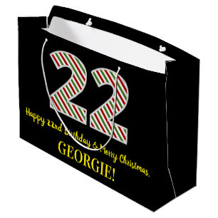 Grand Sac Cadeau Joyeux 22e anniversaire & Joyeux Noël, Nom personn