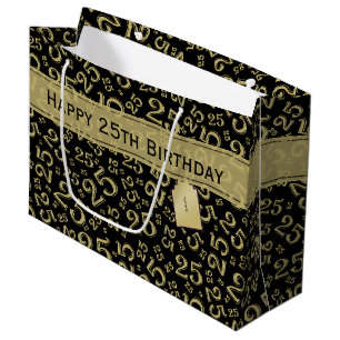 Grand Sac Cadeau Joyeux 25e anniversaire Numéro Motif Black & Gold