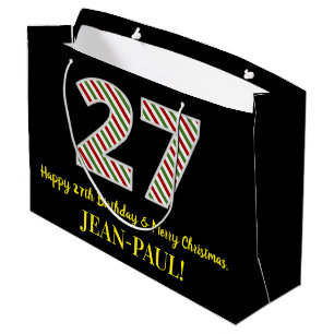 Grand Sac Cadeau Joyeux 27e anniversaire & Joyeux Noël, Nom personn