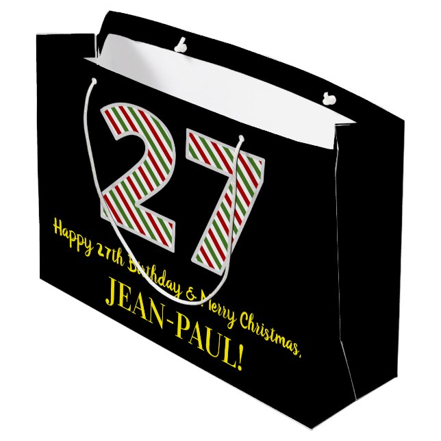 Grand Sac Cadeau Joyeux 27e anniversaire & Joyeux Noël, Nom personn (Dos Angle)