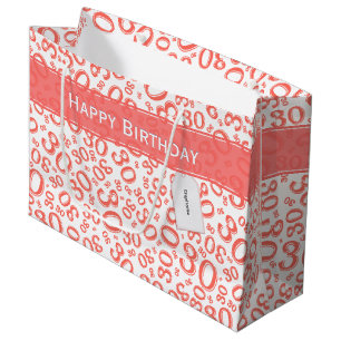 Grand Sac Cadeau Joyeux 30e anniversaire Coral Random Numéro Motif