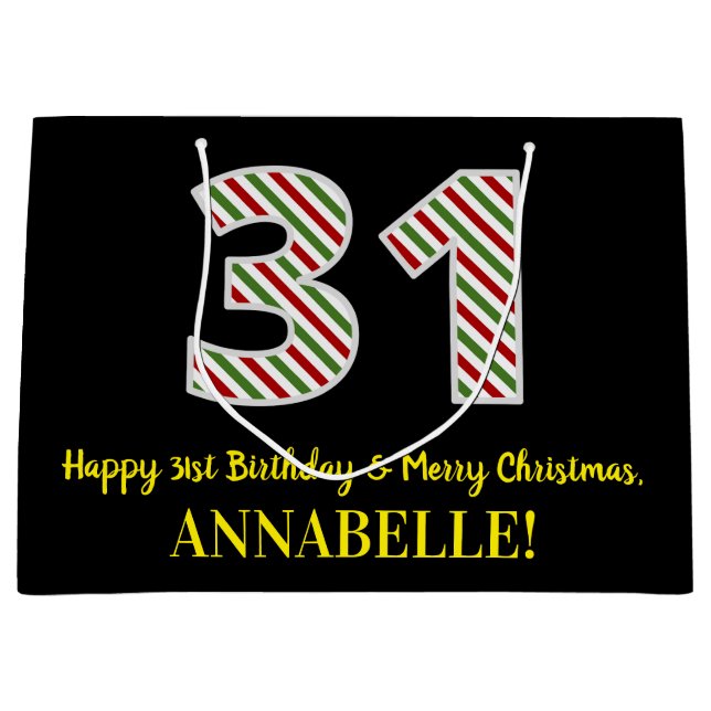 Grand Sac Cadeau Joyeux 31e anniversaire & Joyeux Noël, Nom personn (Devant)
