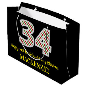 Grand Sac Cadeau Joyeux 34e anniversaire & Joyeux Noël, Nom personn