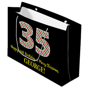 Grand Sac Cadeau Joyeux 35e anniversaire & Joyeux Noël, Nom personn