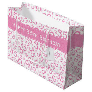 Grand Sac Cadeau Joyeux 35e anniversaire Numéro Motif rose/blanc