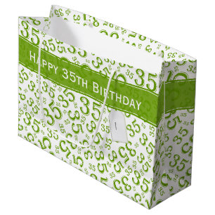 Grand Sac Cadeau Joyeux 35e anniversaire Numéro Motif Vert/Blanc