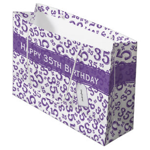 Grand Sac Cadeau Joyeux 35e anniversaire Numéro Motif violet/blanc
