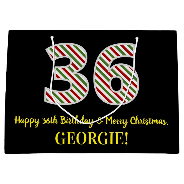 Grand Sac Cadeau Joyeux 36e anniversaire & Joyeux Noël, Nom personn (Devant)