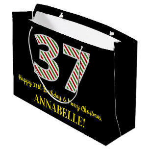 Grand Sac Cadeau Joyeux 37e anniversaire & Joyeux Noël, Nom personn