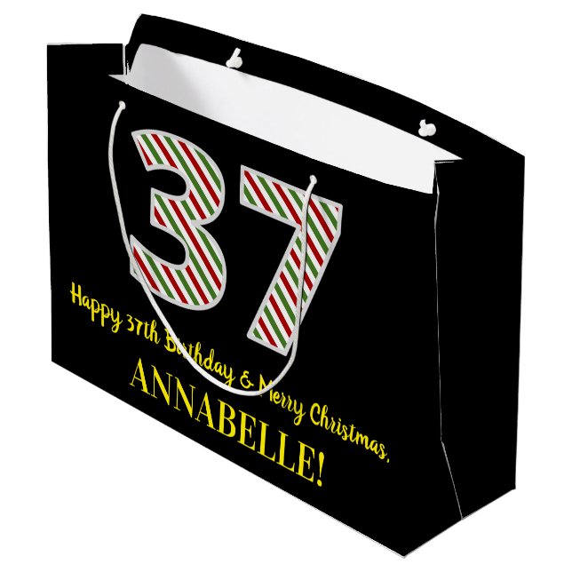 Grand Sac Cadeau Joyeux 37e anniversaire & Joyeux Noël, Nom personn (Dos Angle)
