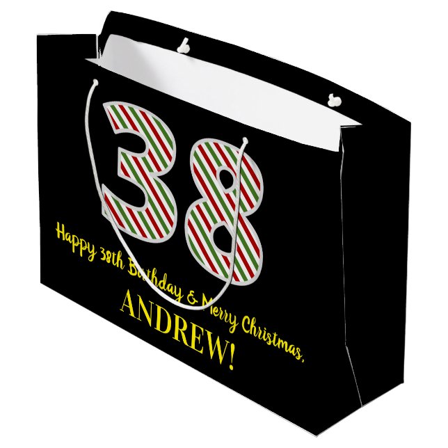 Grand Sac Cadeau Joyeux 38e anniversaire et Joyeux Noël, Nom person (Dos Angle)