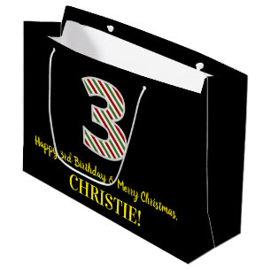 Grand Sac Cadeau Joyeux 3e anniversaire & Joyeux Noël, Nom personna