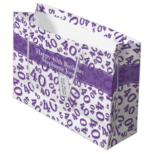 Grand Sac Cadeau Joyeux 40e anniversaire Numéro Motif pourpre/blanc