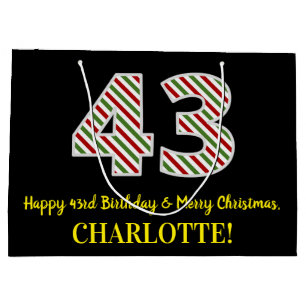 Grand Sac Cadeau Joyeux 43e anniversaire & Joyeux Noël, Nom personn