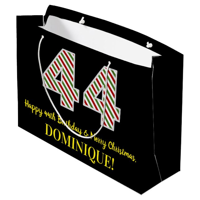Grand Sac Cadeau Joyeux 44e anniversaire & Joyeux Noël, Nom personn (Dos Angle)