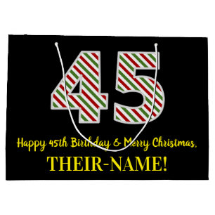 Grand Sac Cadeau Joyeux 45e anniversaire & Joyeux Noël, Nom personn