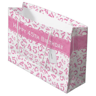 Grand Sac Cadeau Joyeux 45e anniversaire Numéro Motif rose/blanc