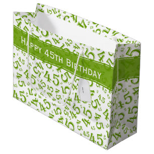 Grand Sac Cadeau Joyeux 45e anniversaire Numéro Motif Vert/Blanc