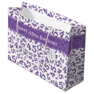 Grand Sac Cadeau Joyeux 45e anniversaire Numéro Motif violet/blanc