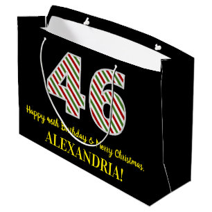 Grand Sac Cadeau Joyeux 46e anniversaire & Joyeux Noël, Nom personn