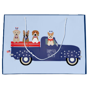 Grand Sac Cadeau Joyeux 4 Juillet Chiens Pickup Camion