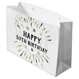 Grand Sac Cadeau Joyeux 50e anniversaire feux d'artifice Blanc Blac