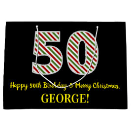 Grand Sac Cadeau Joyeux 50e anniversaire & Joyeux Noël, Nom personn