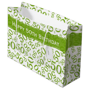 Grand Sac Cadeau Joyeux 50e anniversaire Numéro Motif Vert/Blanc