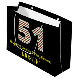 Grand Sac Cadeau Joyeux 51e anniversaire & Joyeux Noël, Nom personn