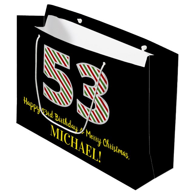 Grand Sac Cadeau Joyeux 53e anniversaire & Joyeux Noël, Nom personn (Devant Angle)