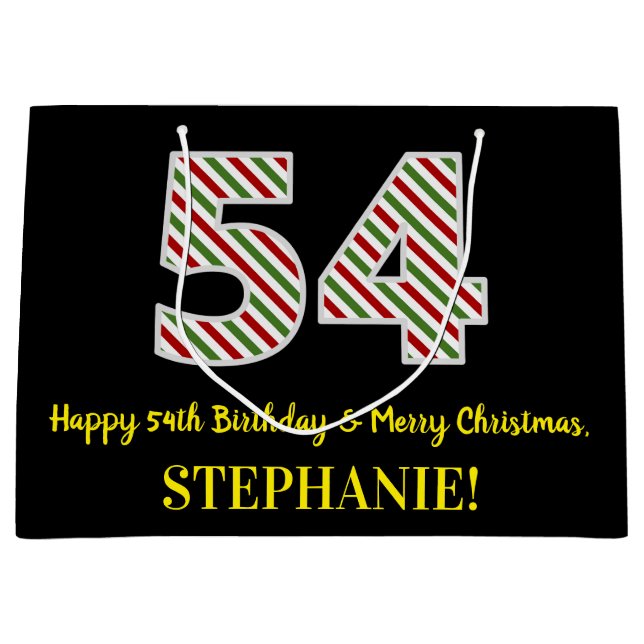 Grand Sac Cadeau Joyeux 54e anniversaire & Joyeux Noël, Nom personn (Devant)