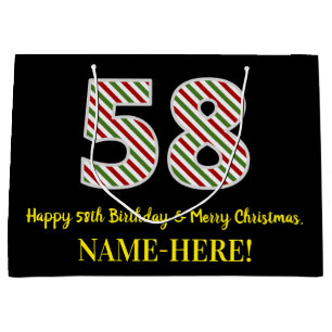 Grand Sac Cadeau Joyeux 58e anniversaire & Joyeux Noël, Nom personn