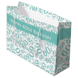 Grand Sac Cadeau Joyeux 60e anniversaire Numéro Motif Turquoise/bla
